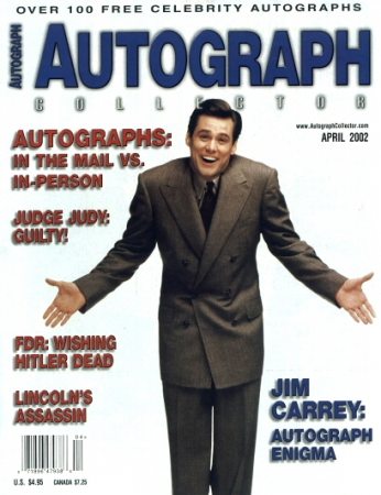 Autograph
Jim Carrey on the cover of Autograph.

Issue: April, 2002 
Keywords: Autograph Magazine 2004