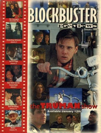 Blockbuster Previews
Jim Carrey o the cover of Blockbuster Previews.

Issue: January 1999
Keywords: Blockbuster Previews Magazine Truman Show 1999
