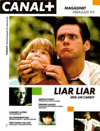Canal + Magazine
Jim Carrey on the cover of the Swedish Canal + Magazine.

Issue: February, 1999
Keywords: Canal + Sweden Liar Liar